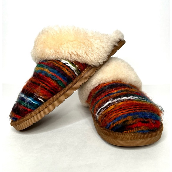 BIOTIME Shearling Fur Juarez Southwestern Multicolour Wool Cozy Slide Slipper 9 - Picture 5 of 16
